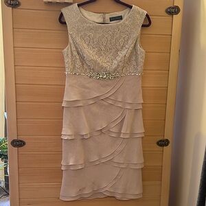 Jessica Howard Champagne Lace Bodice Tiered Chiffon Dress